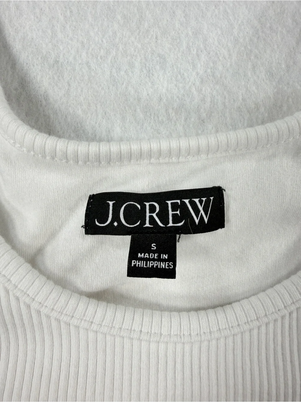 J.Crew White Ribbed Tank Top Womens Small Built In Shelf Bra Stretch Modal
